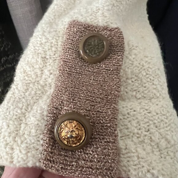 Vtg 1970s Pat Sandler Knit Set - dress & cardigan cream brown gold buttons S/M - Picture 11 of 12